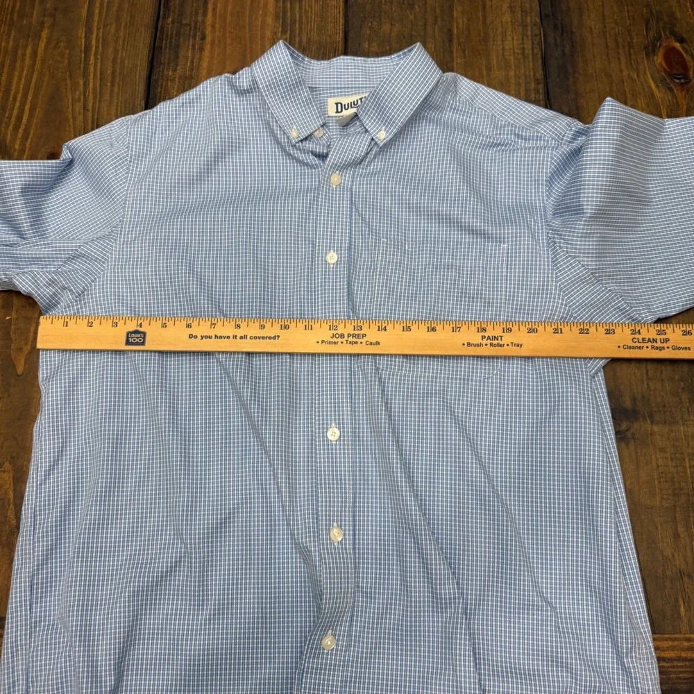 Duluth Trading Co Mens L Tall Relaxed Fit Long Sleeve Button‎ Down Blue Gingham - Picture 5 of 6